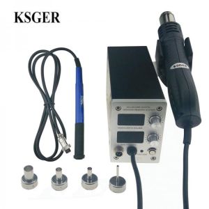 KSGER STM32 OLED T12 Temperature 2 in 1 Hot Air Dryer Digital Rework Soldering Station Solder Iron 9501 Handle