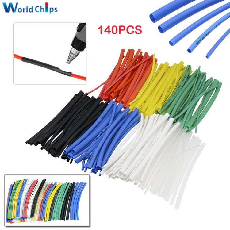 פרידמן אלקטרוניקה 140Pcs Car Electrical Cable Heat Shrink Tube Tubing For Wrap Sleeve Assorted 5 Sizes 7 Colors Polyolefin New Electric Unit Part